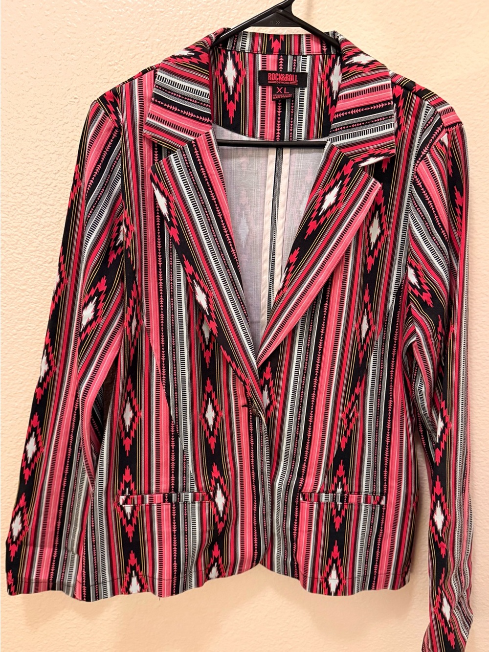 Rock & Roll Cowgirl Pink & Black Southwestern Stripe Blazer